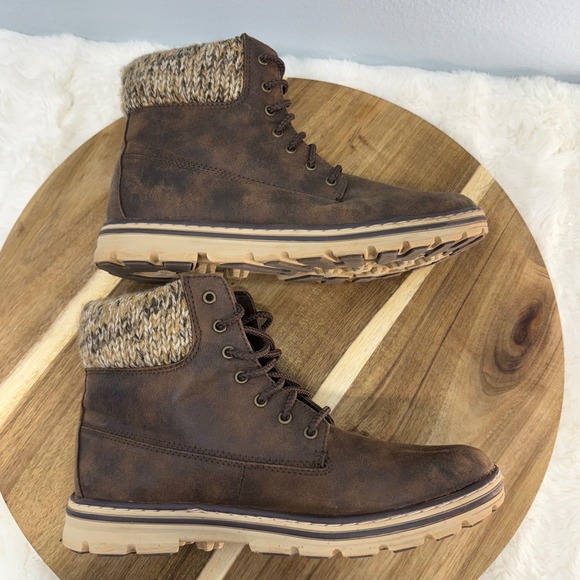 Cliffs White Mountain Kudrow Boots Brown Lace Up Ankle Knit Sweater Collar 9.5 - Picture 8 of 10